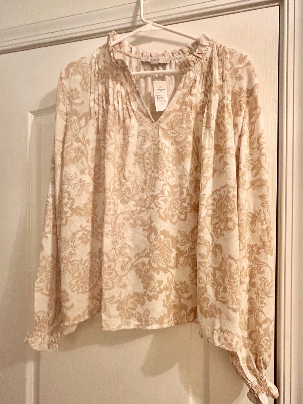 LOFT Cream Blouse with Tan Floral Print